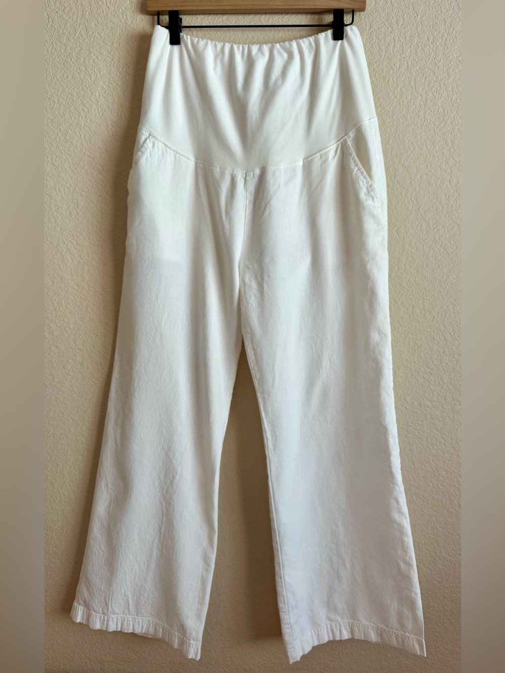 GAP Maternity Linen Blend Pants Wide Leg Full Panel Crisp White Small Coastal